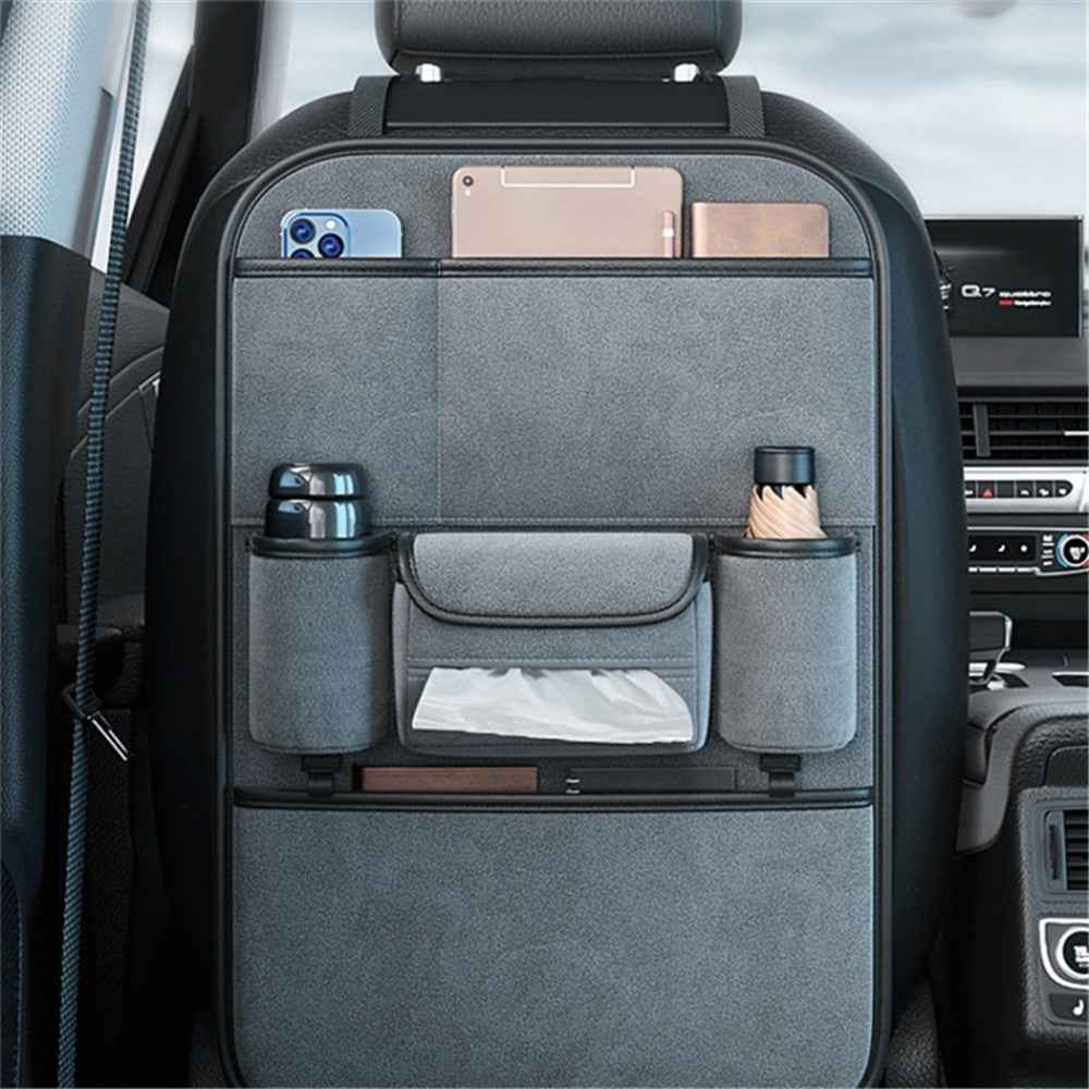 Car Seat Back Storage Bag Sheepskin Leather Hanging Organizer Tissue Holder - Cyan