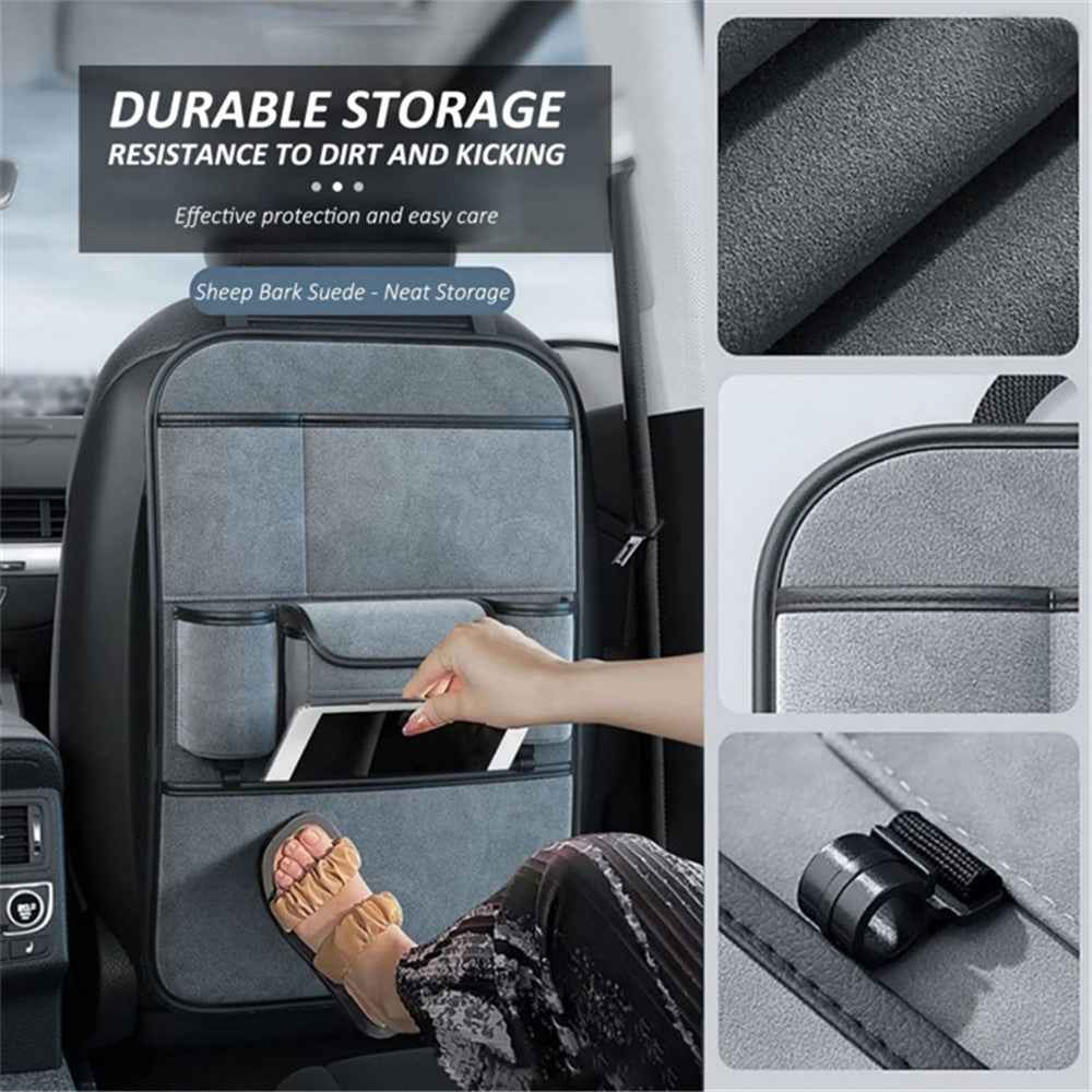 Car Seat Back Storage Bag Sheepskin Leather Hanging Organizer Tissue Holder - Cyan