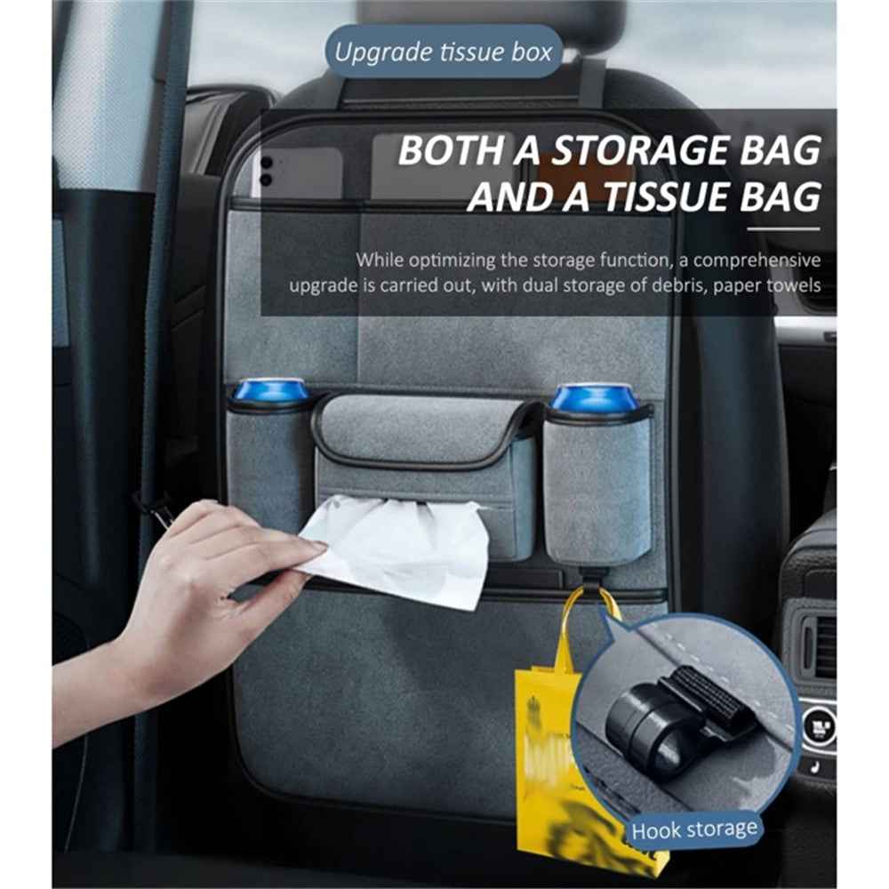 Car Seat Back Storage Bag Sheepskin Leather Hanging Organizer Tissue Holder - Brown