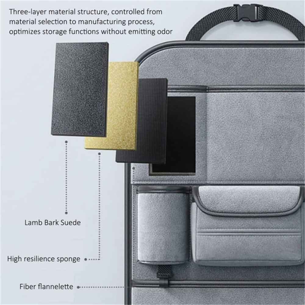 Car Seat Back Storage Bag Sheepskin Leather Hanging Organizer Tissue Holder - Brown