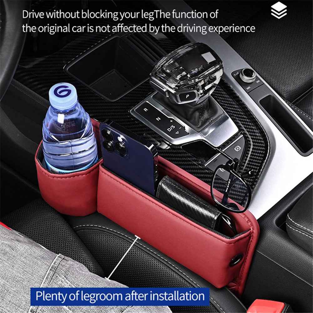 Universal Car Seat Gap Filler Organizer PU Car Seat Gap Filler Storage Box with Cup Holder - Red / Driver Side