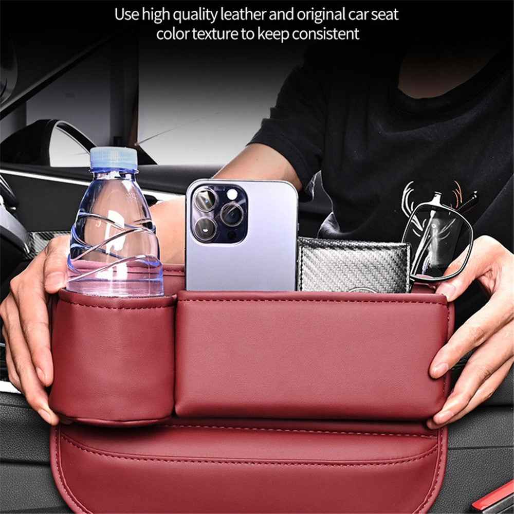 Universal Car Seat Gap Filler Organizer PU Car Seat Gap Filler Storage Box with Cup Holder - Black / Driver Side