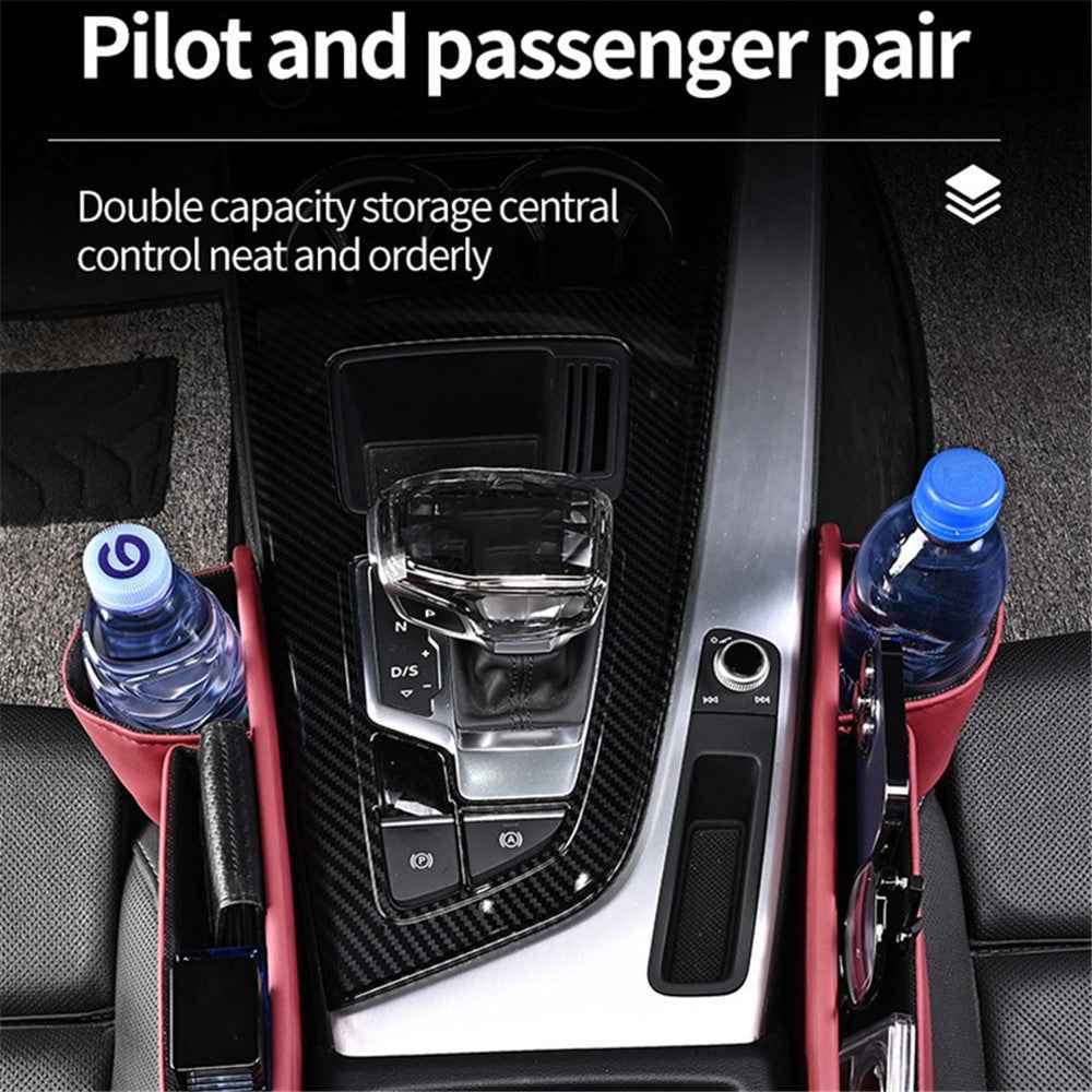 Universal Car Seat Gap Filler Organizer PU Car Seat Gap Filler Storage Box with Cup Holder - Black / Copilot