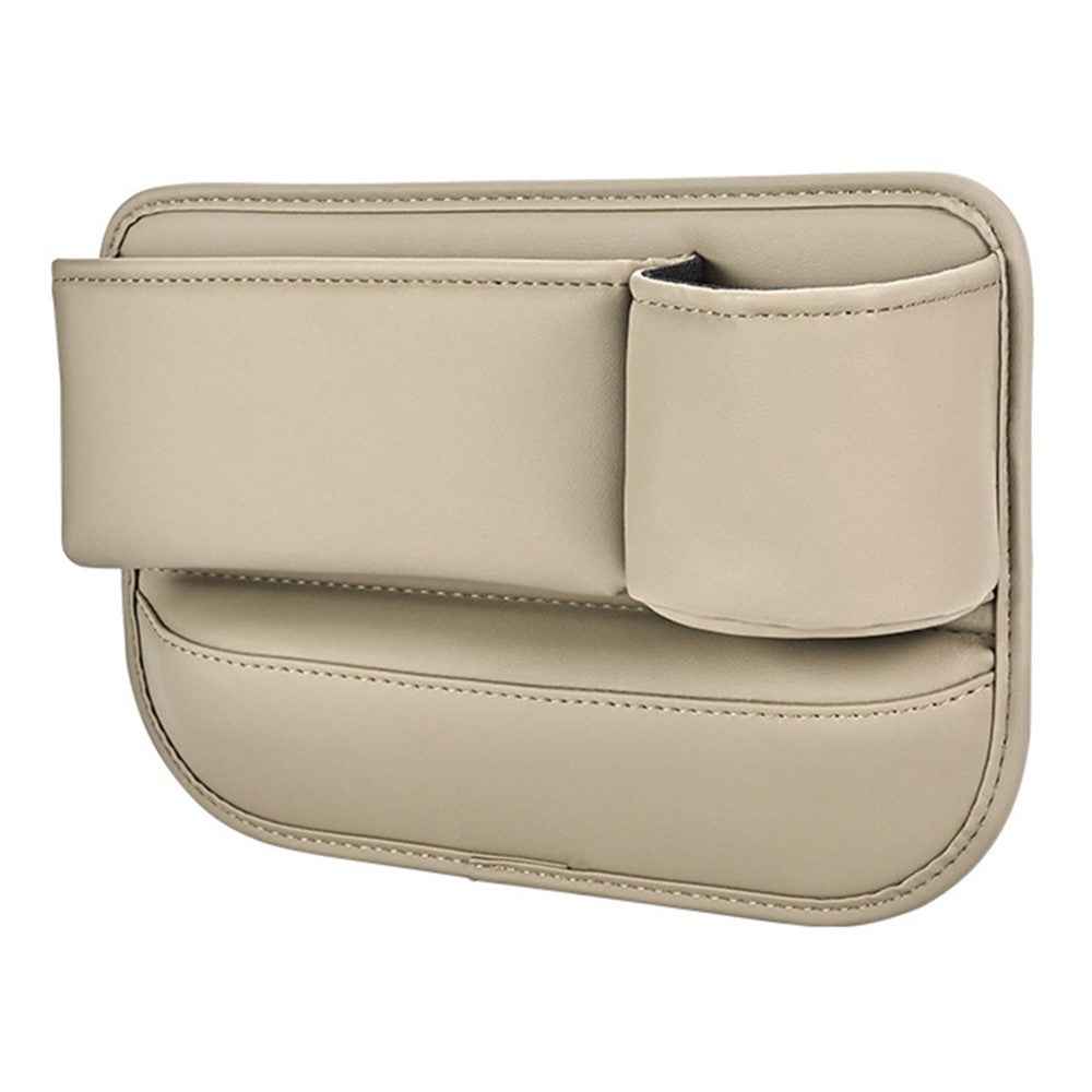 Universal Car Seat Gap Filler Organizer PU Car Seat Gap Filler Storage Box with Cup Holder - Beige / Copilot