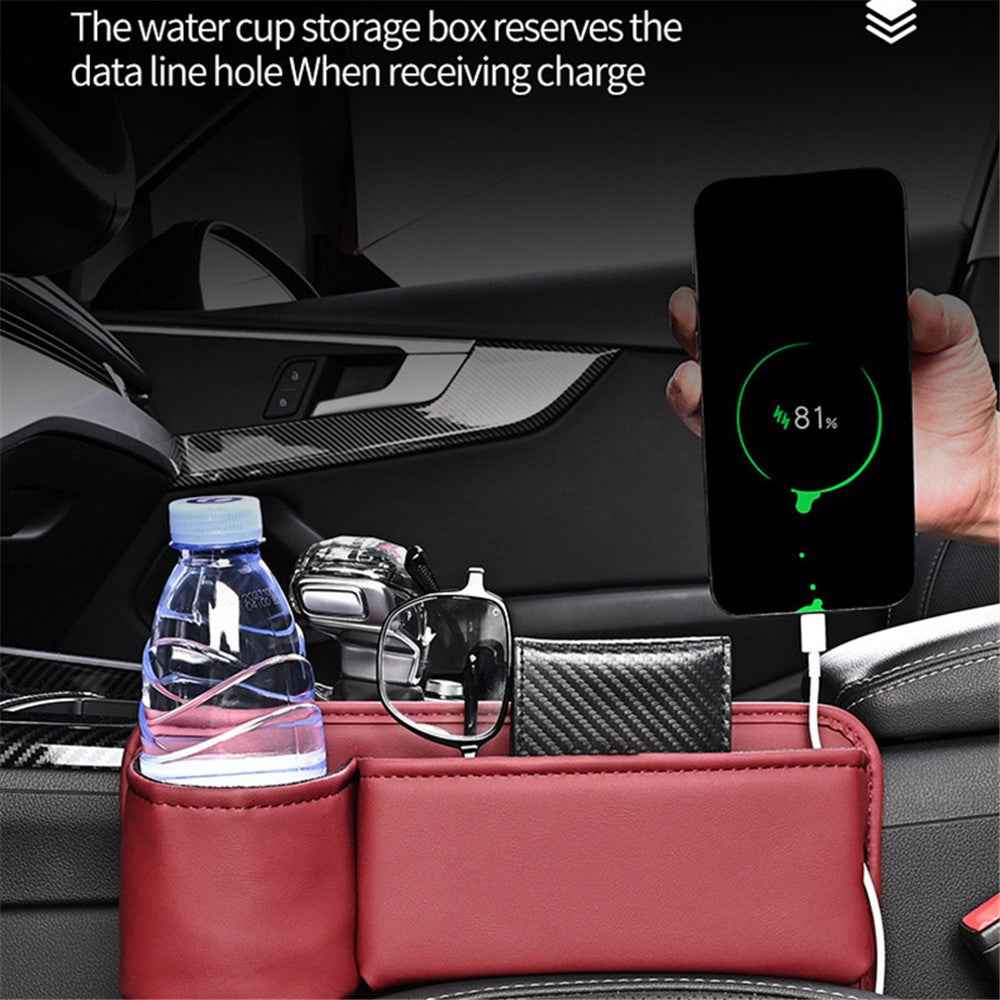 Universal Car Seat Gap Filler Organizer PU Car Seat Gap Filler Storage Box with Cup Holder - Beige / Copilot