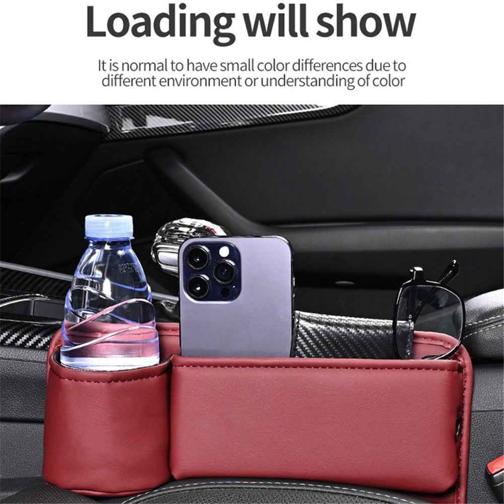 Universal Car Seat Gap Filler Organizer PU Car Seat Gap Filler Storage Box with Cup Holder - Brown / Driver Side