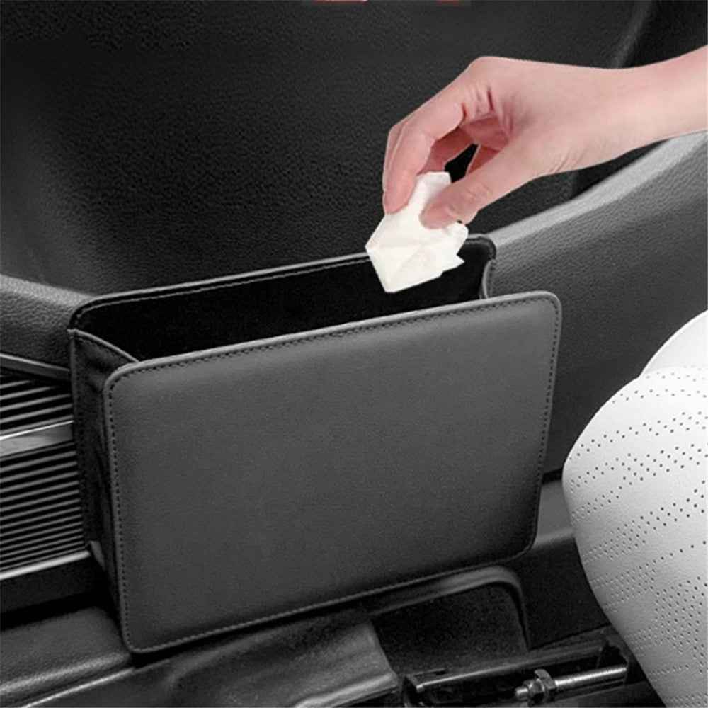 Car Seat Gap Organizer Leather Storage Box Seat Back Side Organizer for Phones Keys - Black
