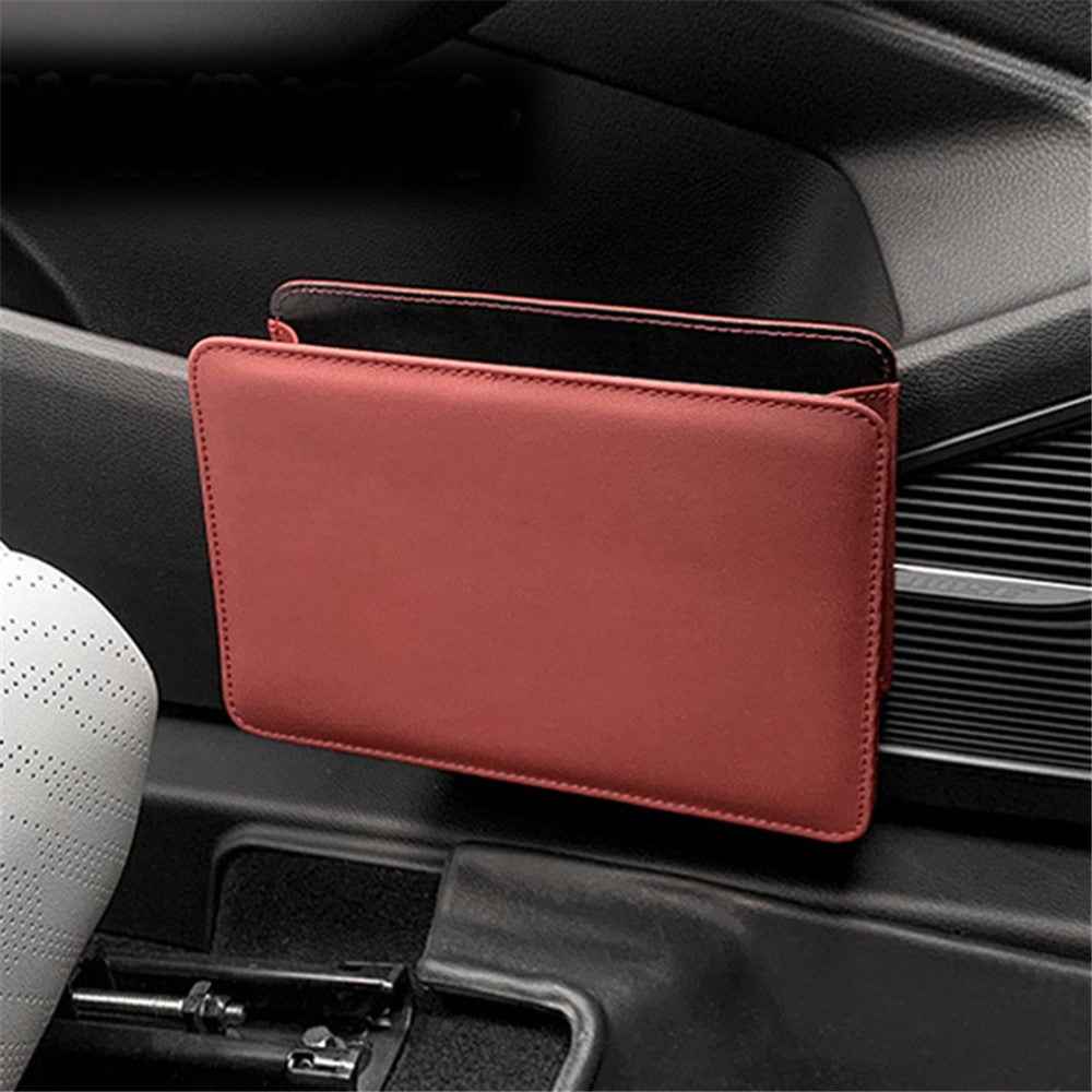 Car Seat Gap Organizer Leather Storage Box Seat Back Side Organizer for Phones Keys - Wine Red