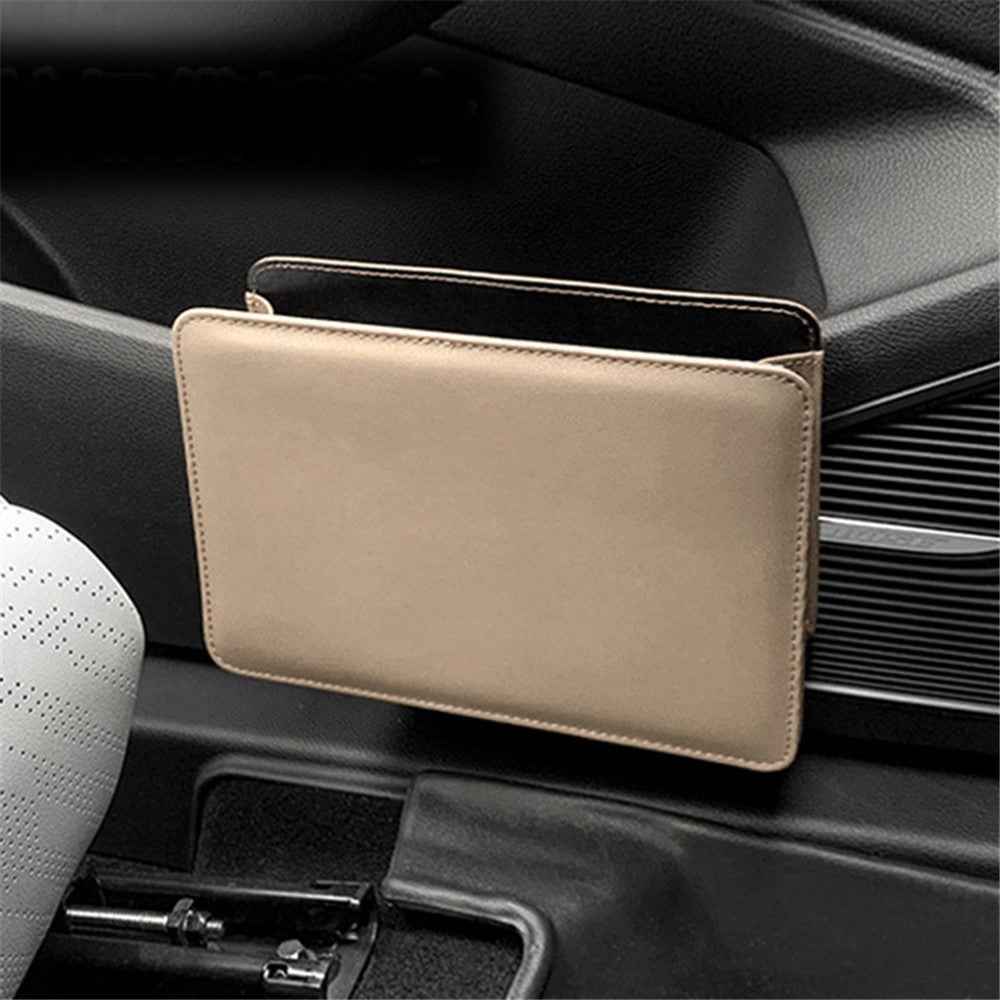 Car Seat Gap Organizer Leather Storage Box Seat Back Side Organizer for Phones Keys - Beige