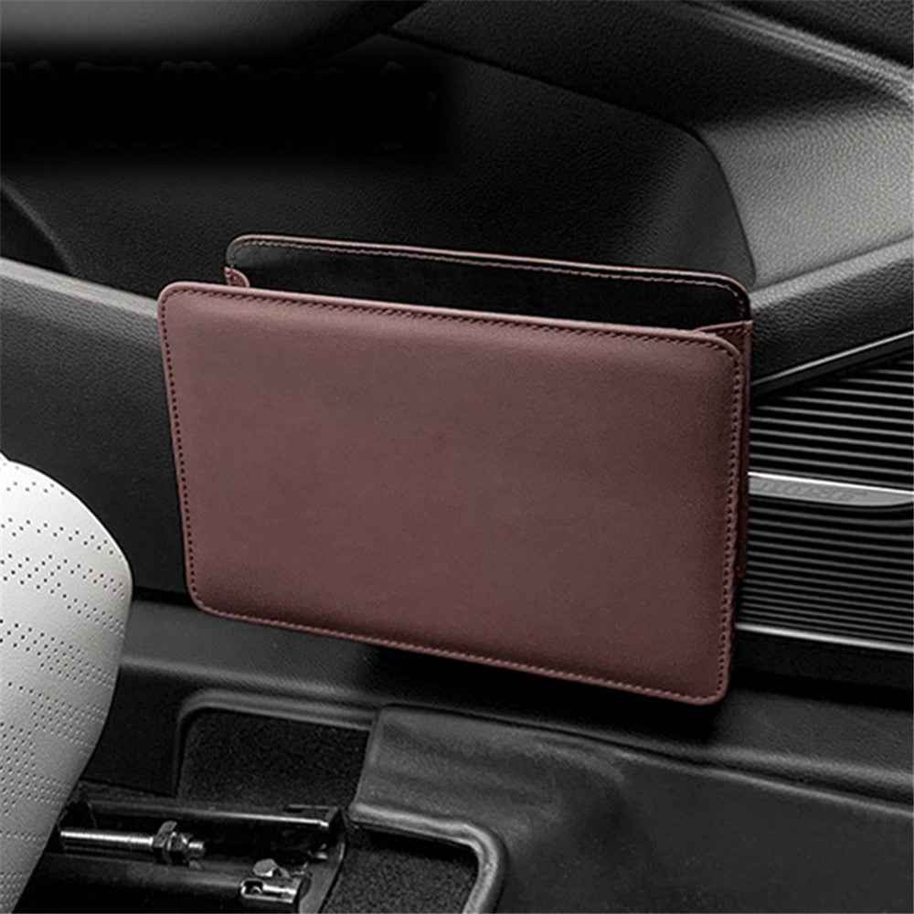 Car Seat Gap Organizer Leather Storage Box Seat Back Side Organizer for Phones Keys - Coffee
