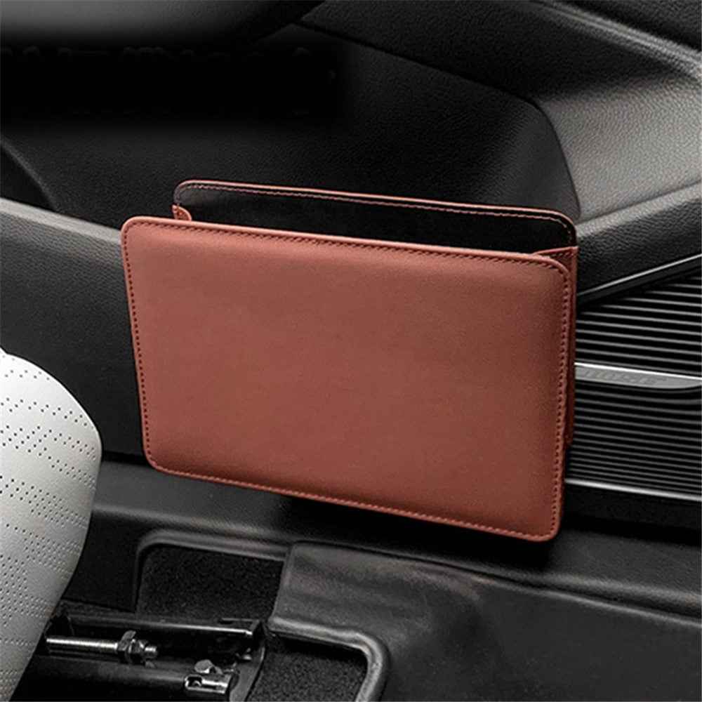 Car Seat Gap Organizer Leather Storage Box Seat Back Side Organizer for Phones Keys - Brown