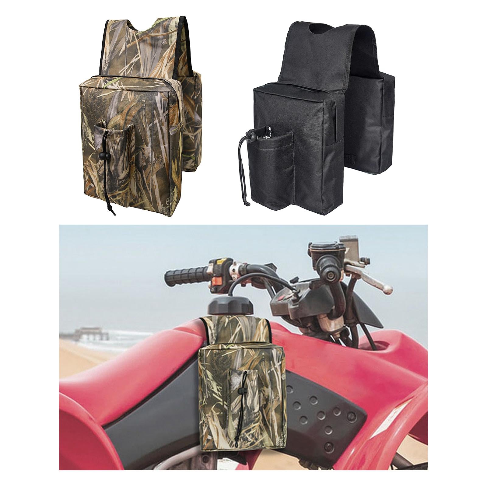 ATV UTV Tank Top Saddle Bag Motorcycle Storage Rear Pack Bag  Black