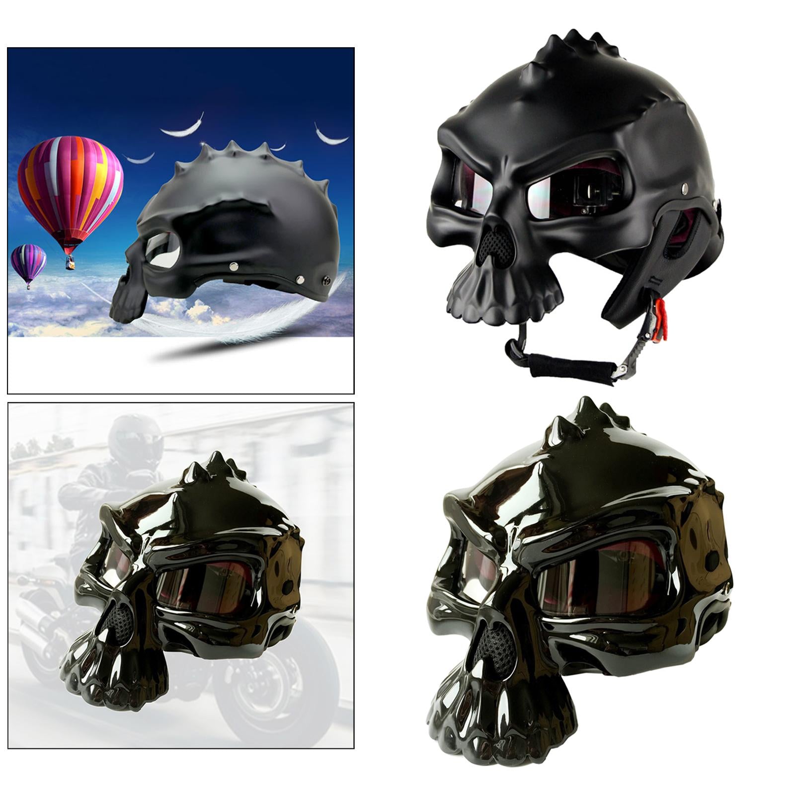 Retro Black Motorcycle Half Helmet with Goggles Skull Cap XL Black