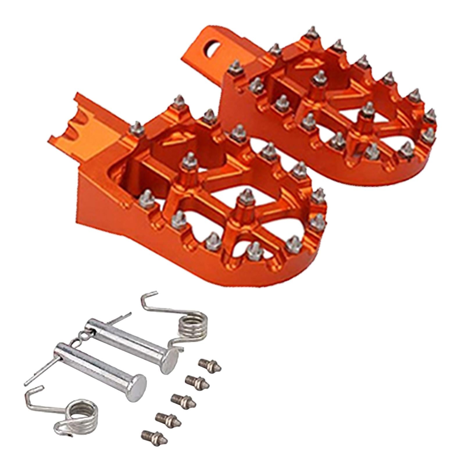 1 Pair Universal Motorcycle Foot Peg Footrest Aluminium Pads Wide Orange