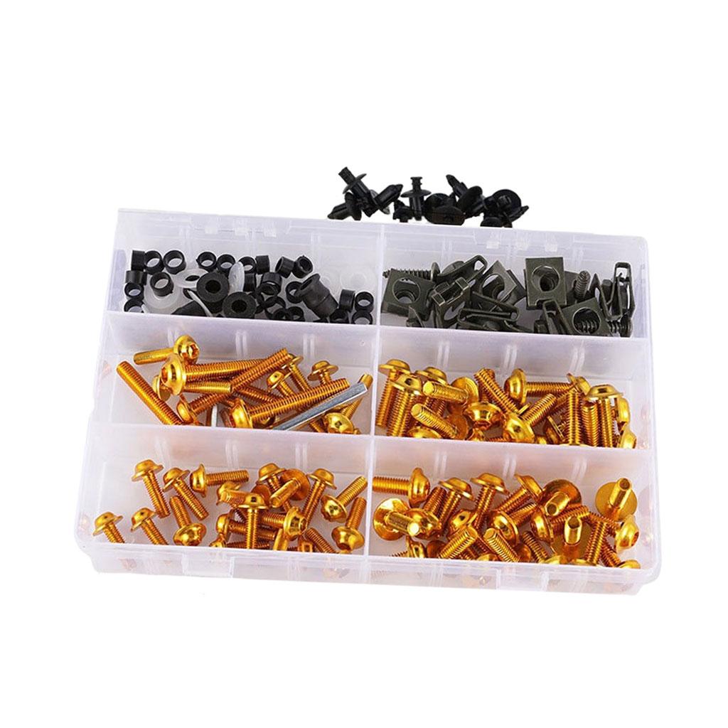 173x Universal Motorcycle Fairing Bolt Kit for BMW Nuts Washers Gold