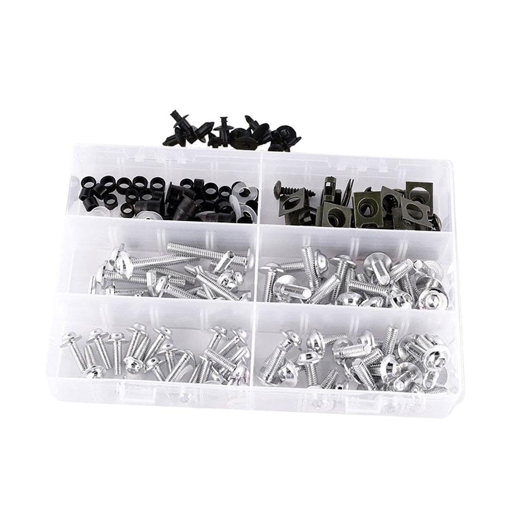 173x Universal Motorcycle Fairing Bolt Kit for BMW Nuts Washers Silver