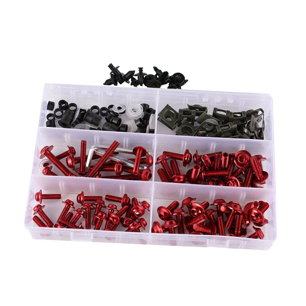 173x Universal Motorcycle Fairing Bolt Kit for BMW Nuts Washers Red