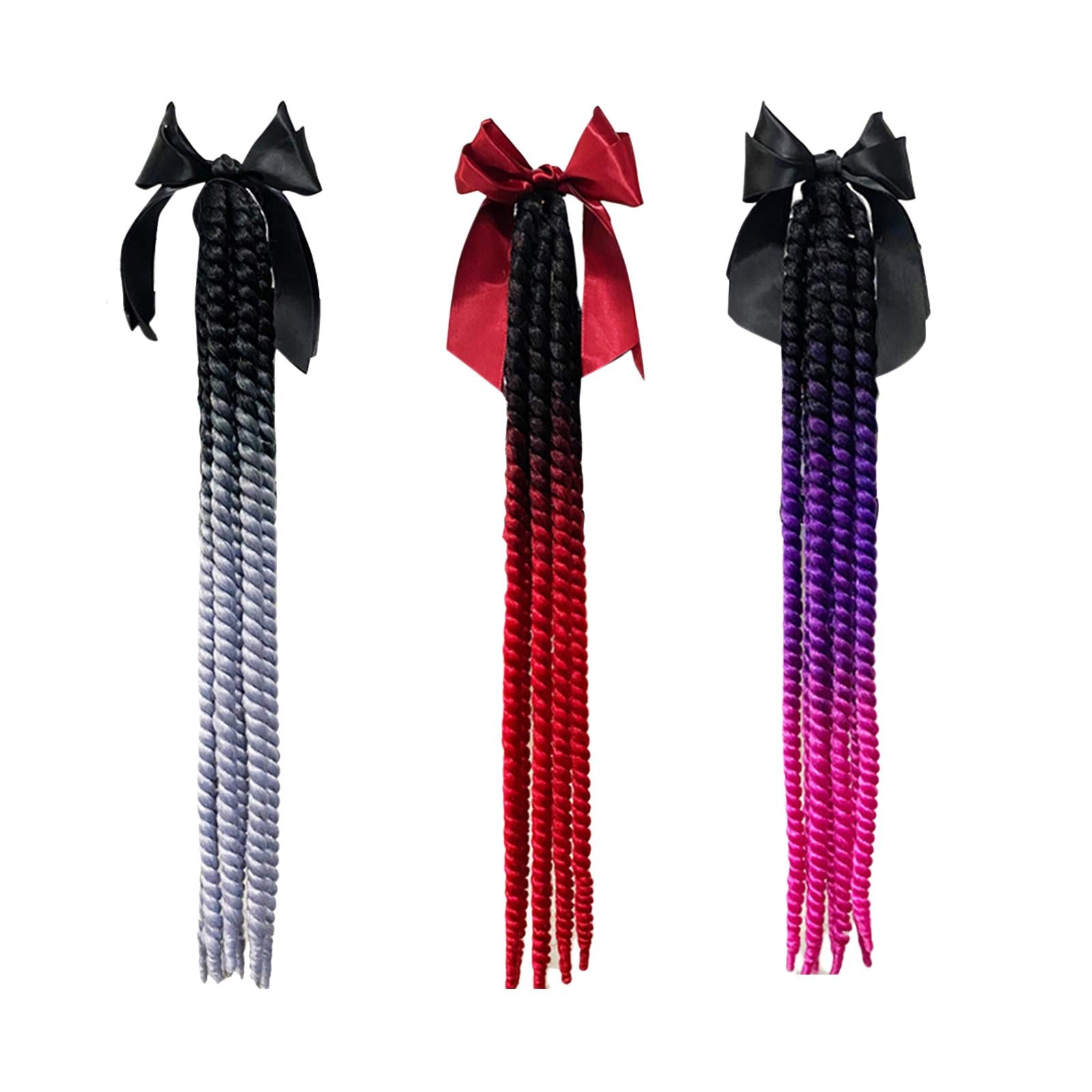 Helmet Braids Ponytail with Bowknot Decoration Dreadlocks black purple red
