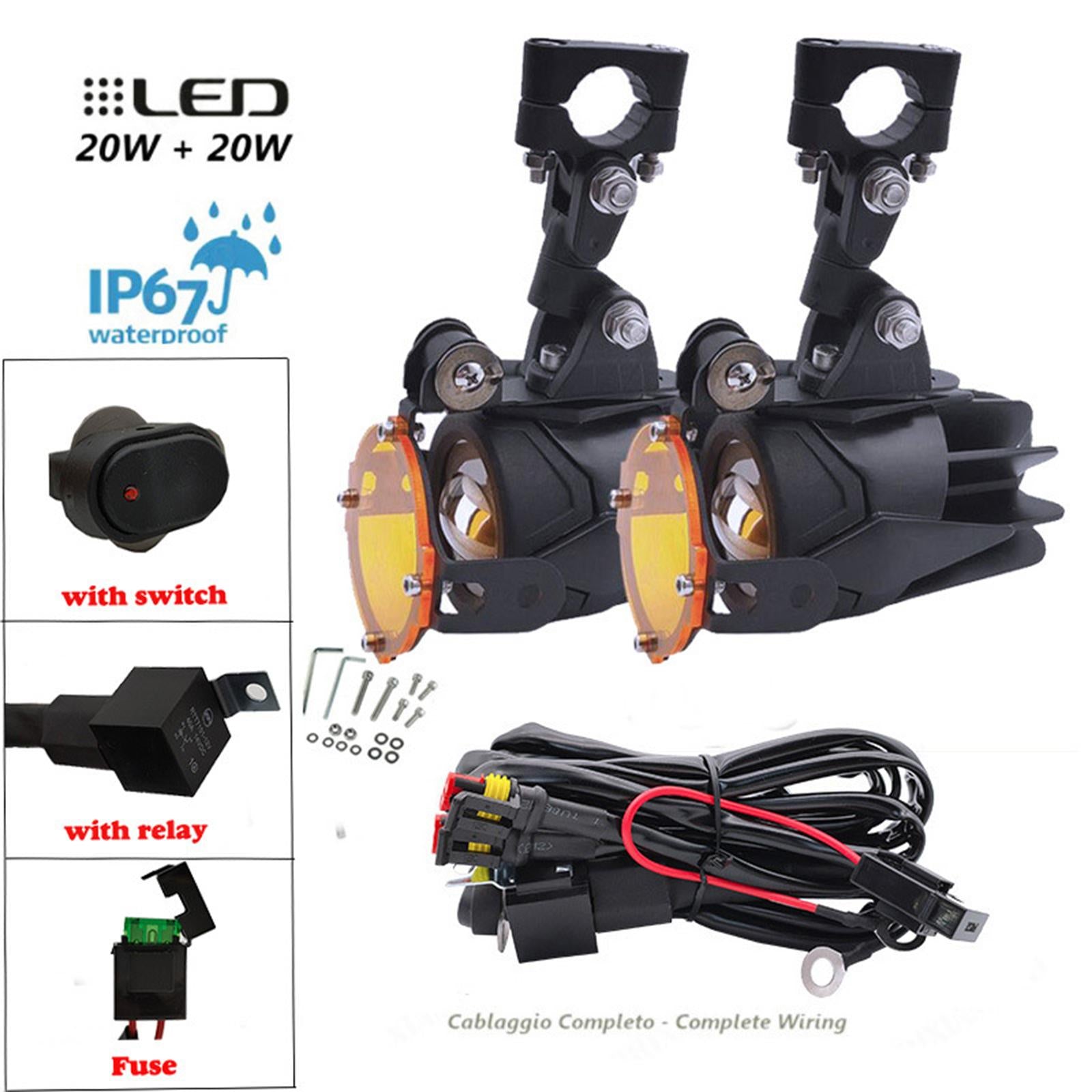 Motorcycle LED Driving Fog Lights 40W Projector Lights Orange Light Set 