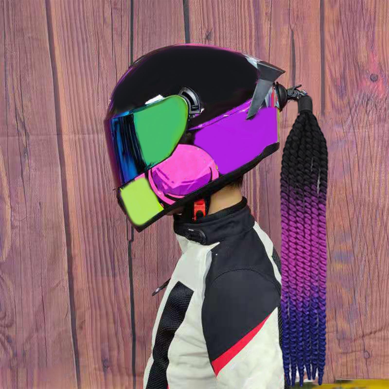 Helmet Pigtails with Suction Cup Cosplay Wig for Bicycle Bike Purple Blue