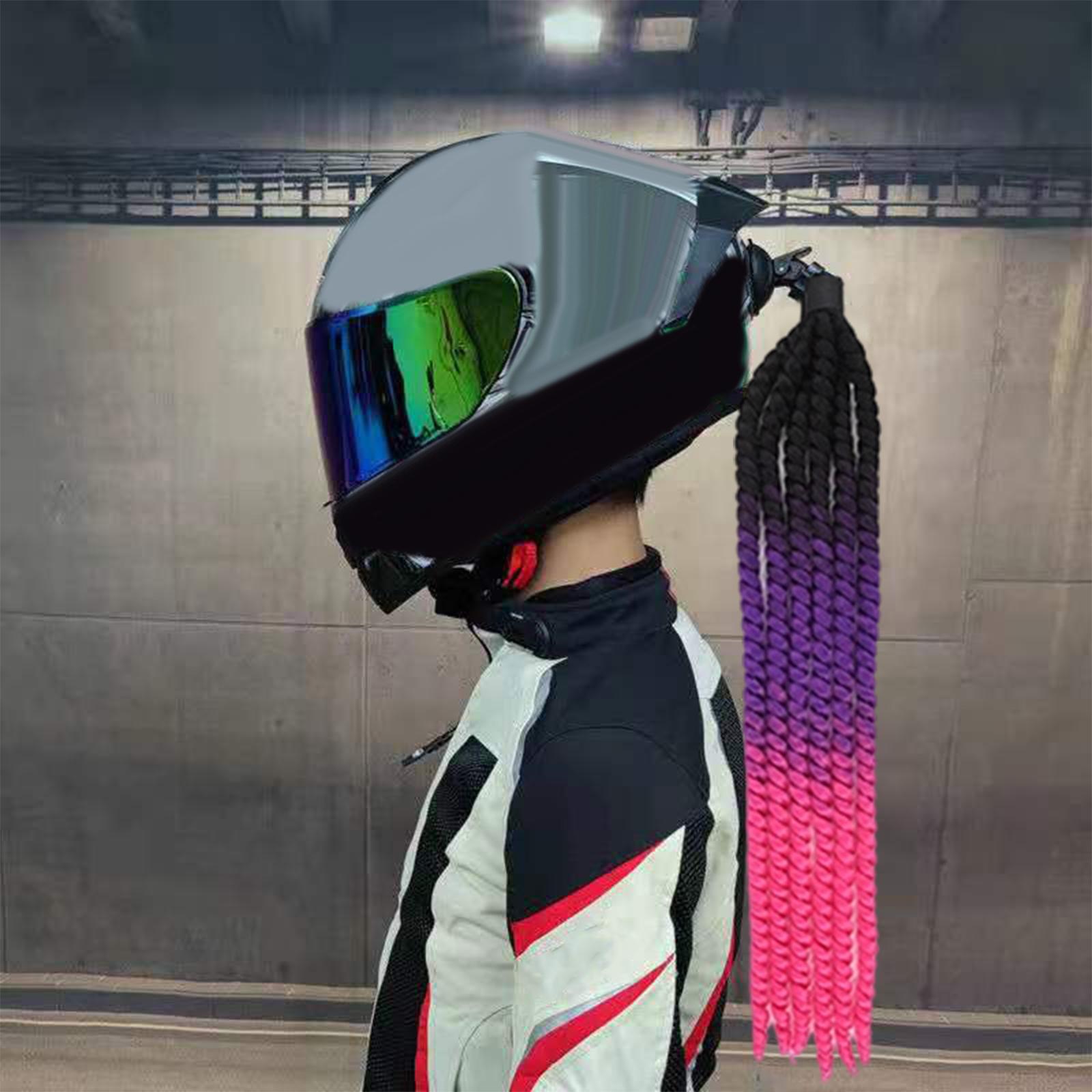 Helmet Pigtails with Suction Cup Cosplay Wig for Bicycle Bike Purple Pink
