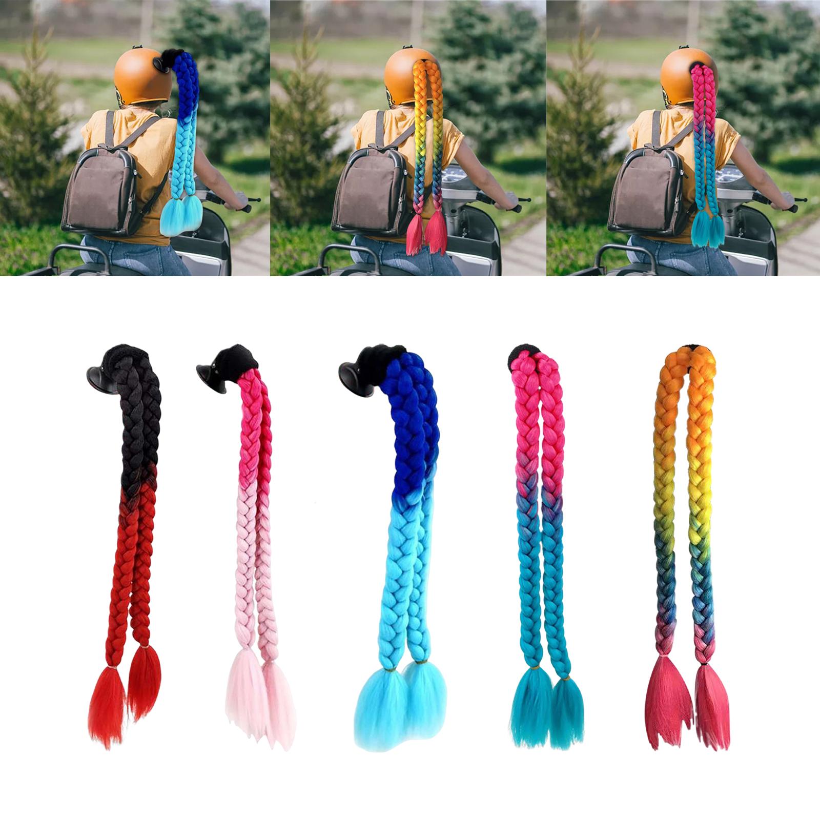 Motorcycle Helmet Braids Ponytail Double Braids Hair Plait Fit for Bicycle Black Red 