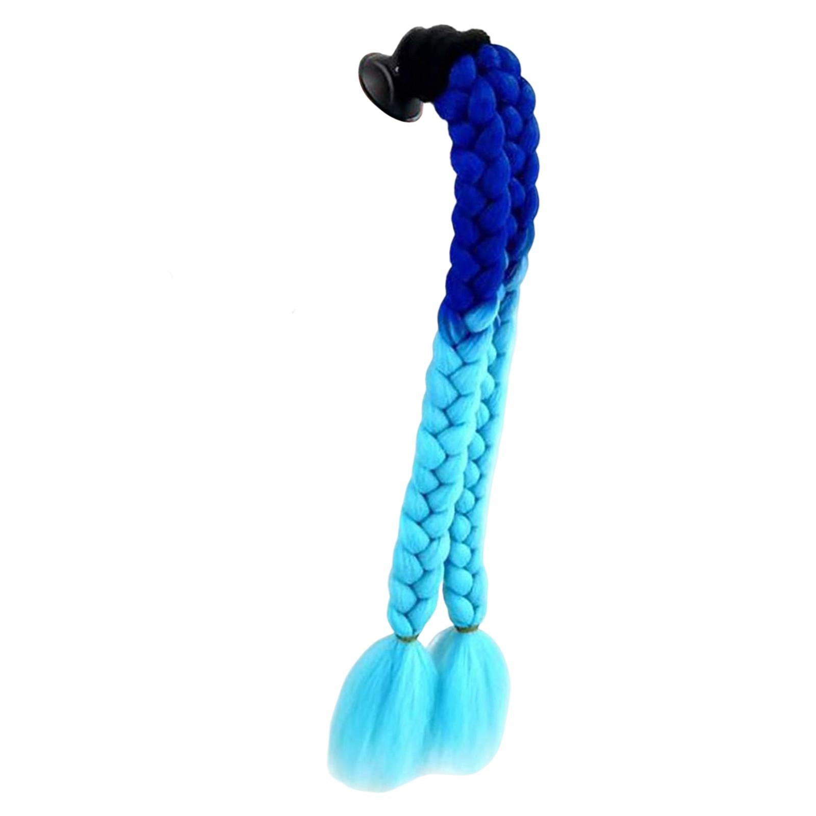 Motorcycle Helmet Braids Ponytail Double Braids Hair Plait Fit for Bicycle Dark Blue Light Blue