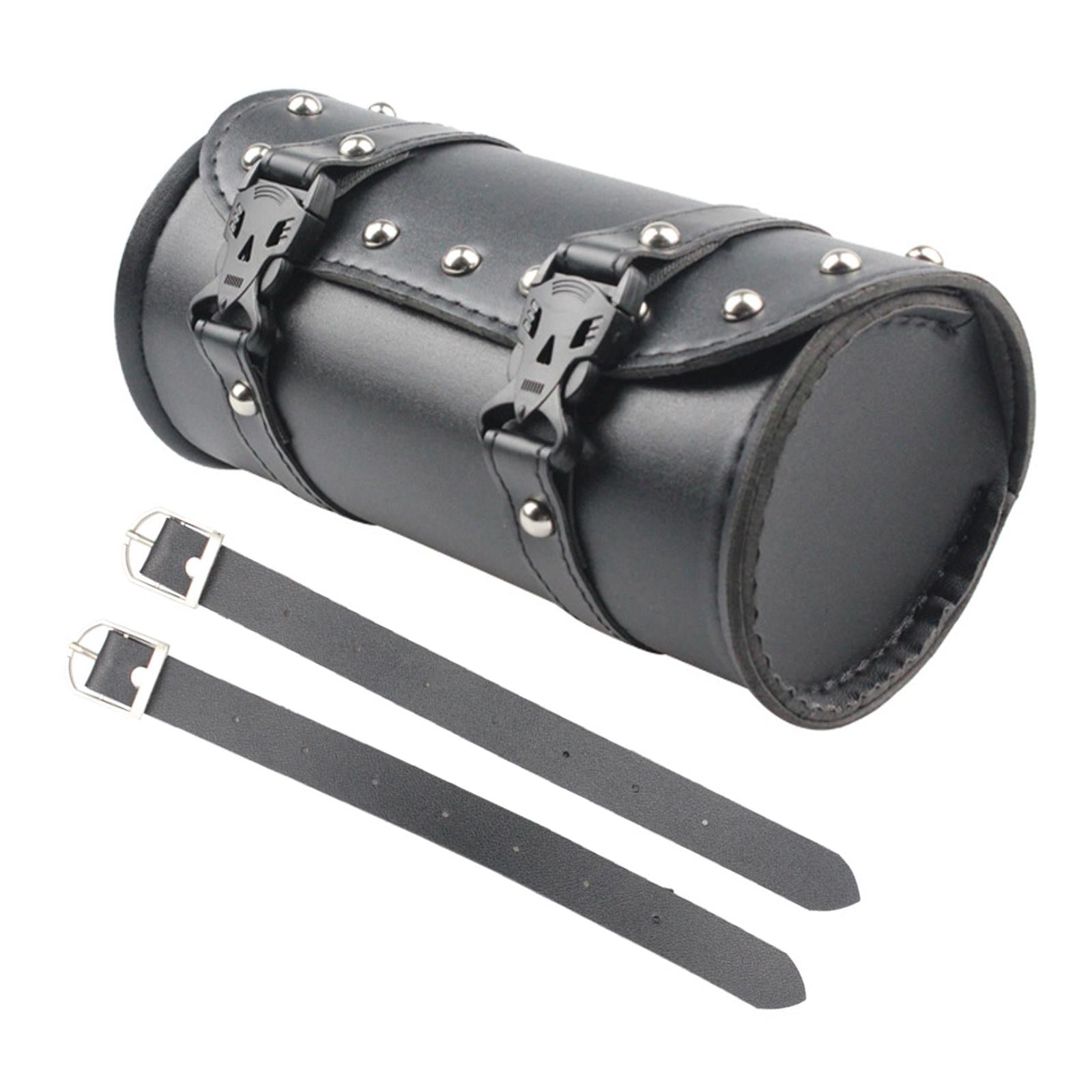 Motorcycle Handlebar Bag PU Leather Roll Tool Bag Black for Motorcycle