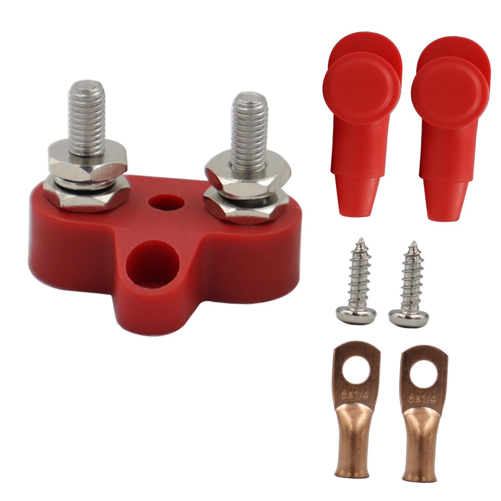 Battery Terminal Block M6 Stainless Steel Heavy Duty for Car RV Truck Red 2x Studs
