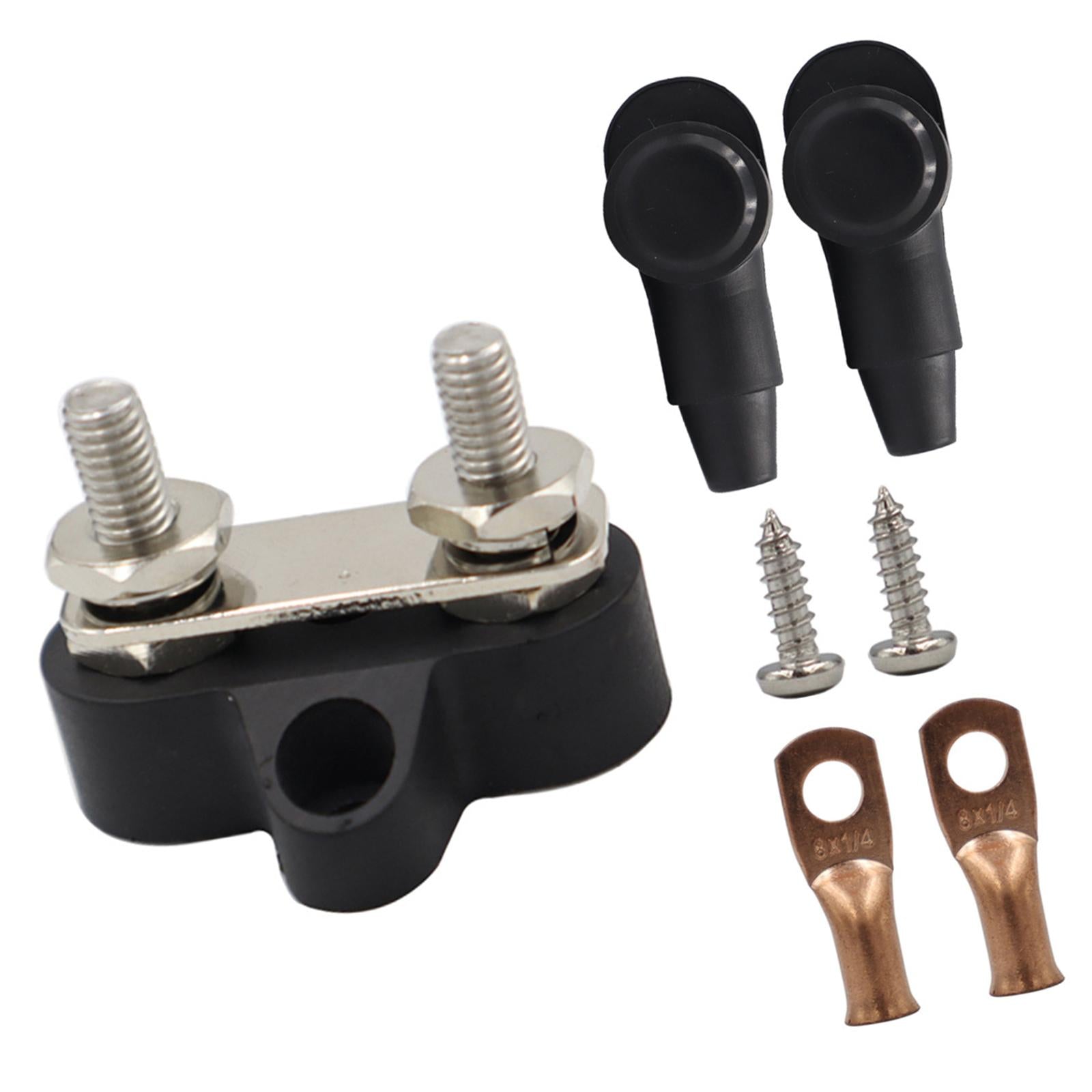 Battery Terminal Block M6 Stainless Steel Heavy Duty for Car RV Truck Black 2xStuds Gasket
