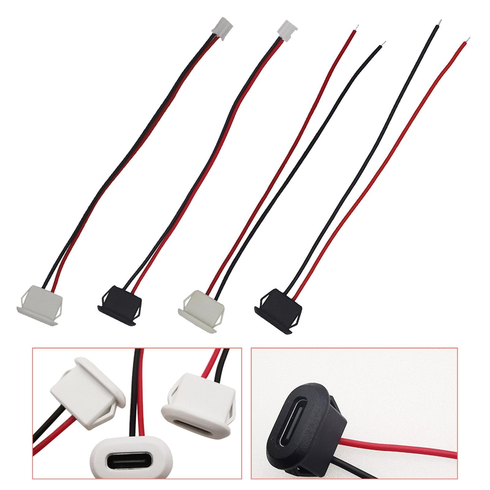 4xUSB C Connector Female Socket Power Cable to 2 Pin Wire Accessory 3A Current White
