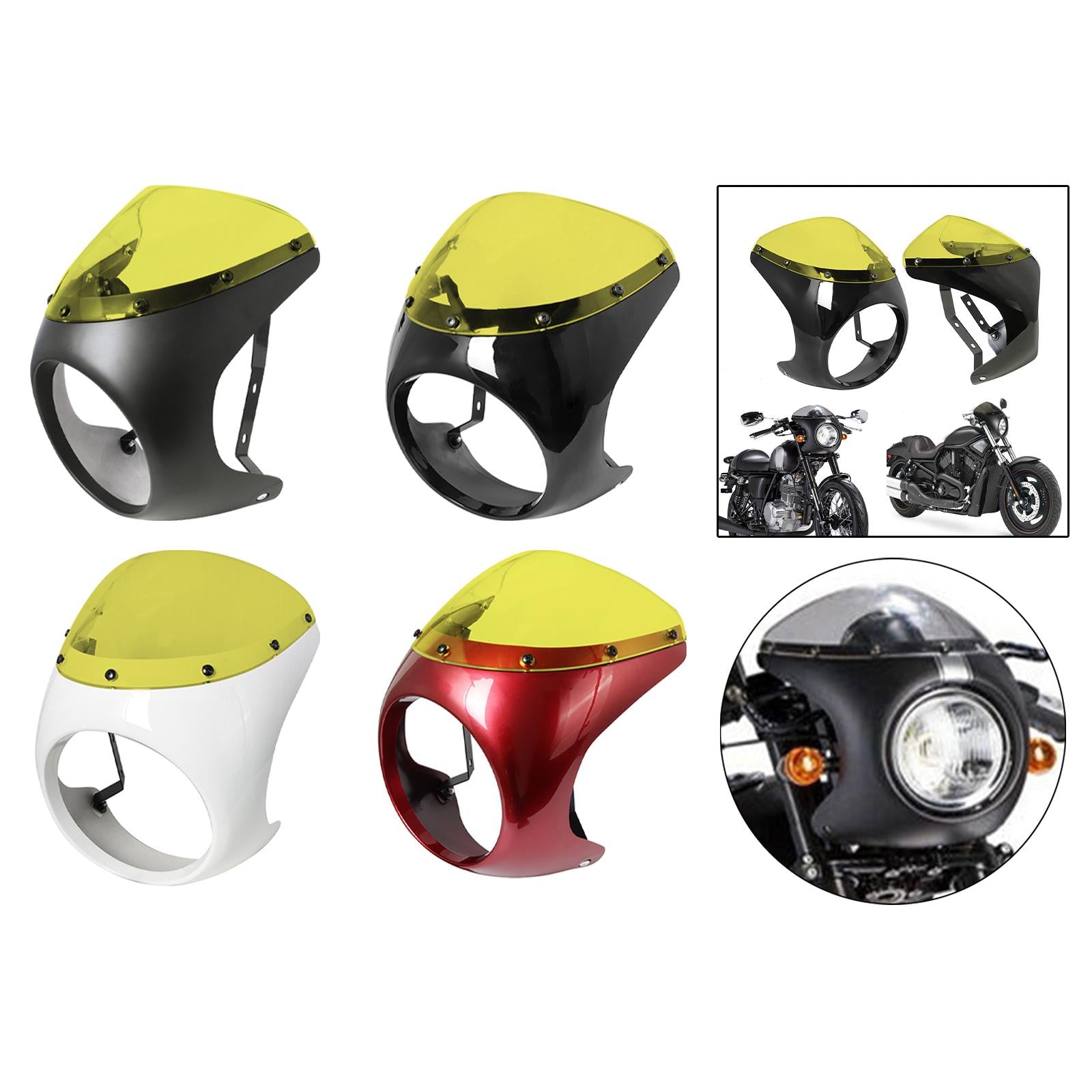 Headlight Fairing Screen Cowl Cover Motorcycle Windshield for Motorbike Matte Black Yellow