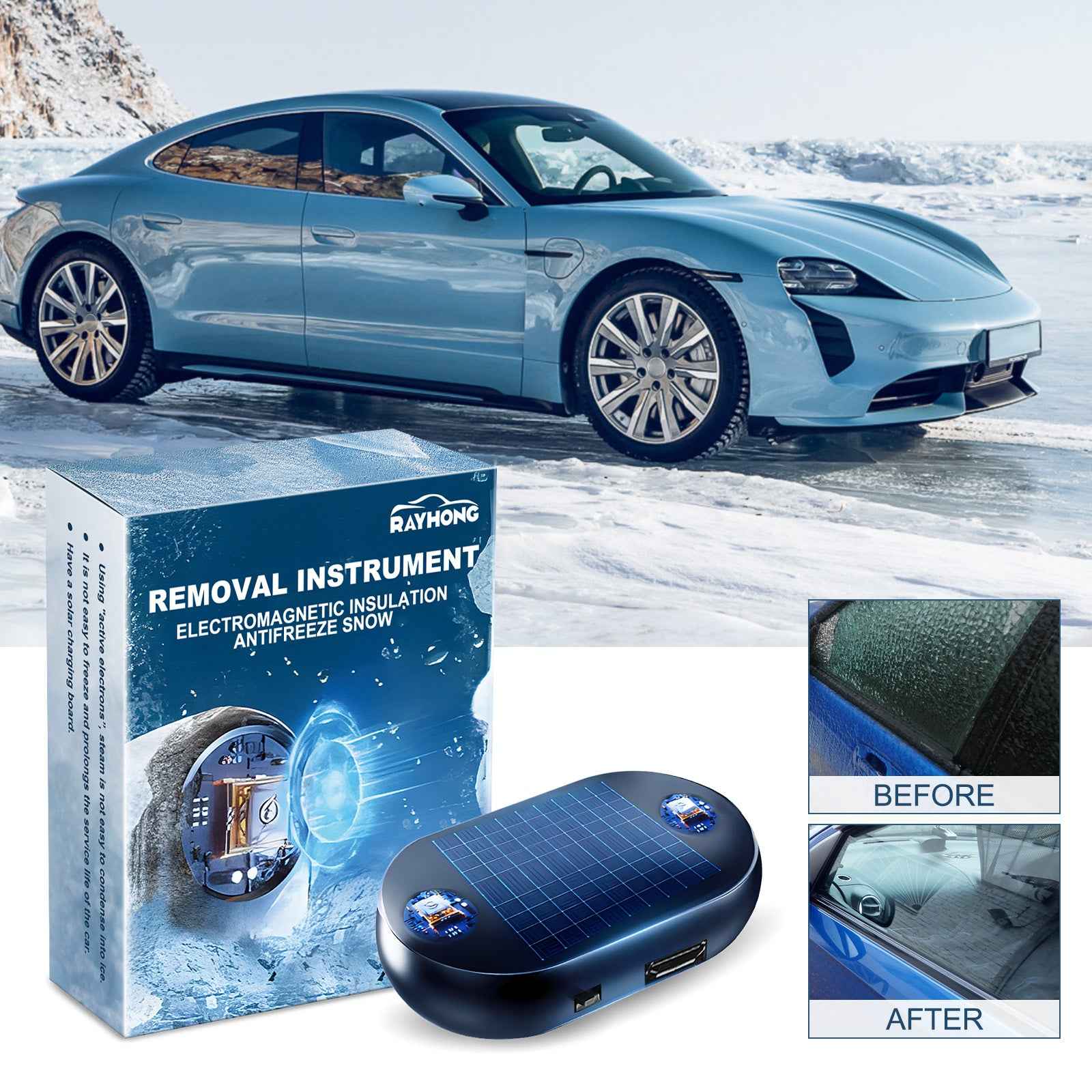RAYHONG For Car Windshield / Side Mirror Solar Ice Removal Instrument Electromagnetic Insulation Anti-freeze Device