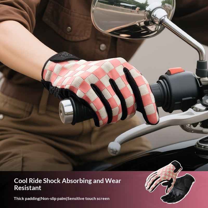 GOLOVEJOY XG89 Checkerboard Pattern Motorcycle Riding Gloves Breathable Anti Slip Touchscreen Mittens - Green/S