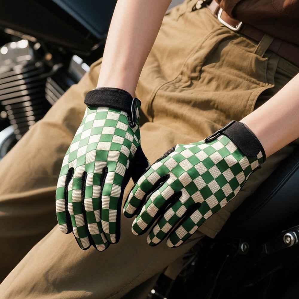 GOLOVEJOY XG89 Checkerboard Pattern Motorcycle Riding Gloves Breathable Anti Slip Touchscreen Mittens - Green/L
