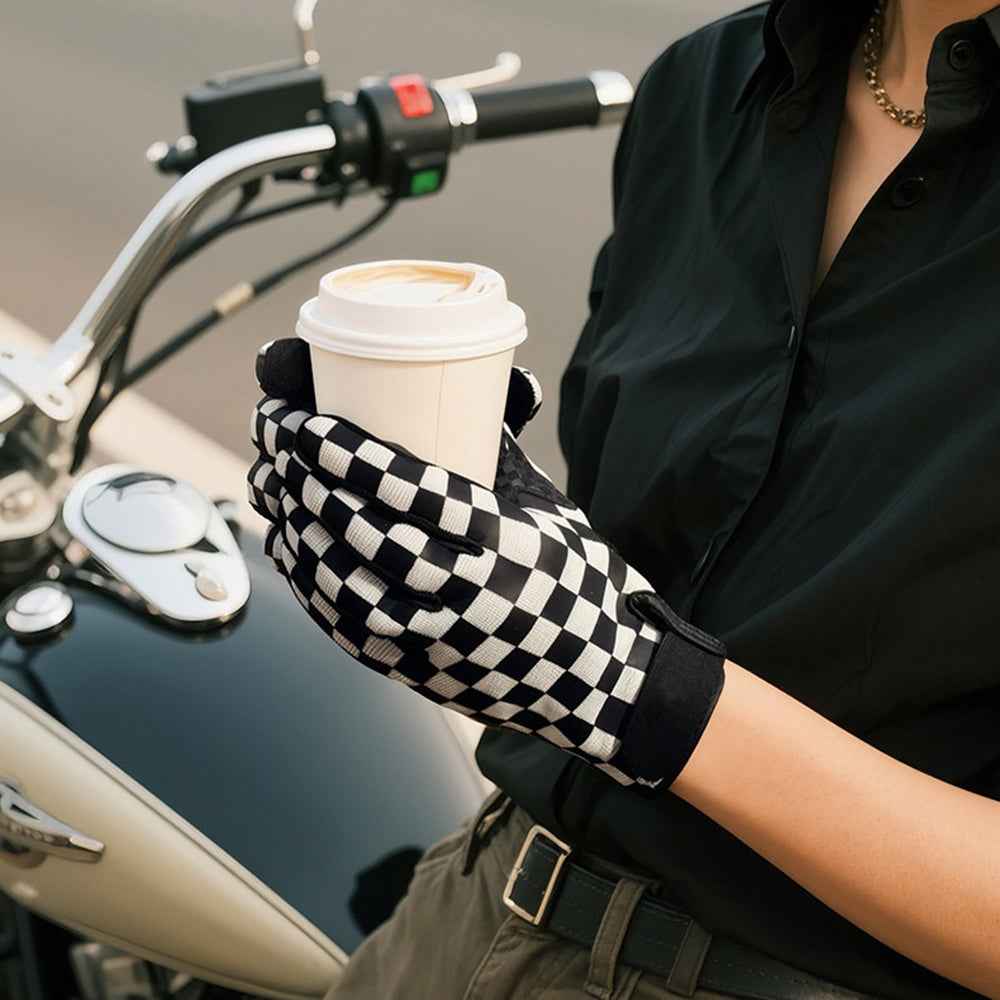GOLOVEJOY XG89 Checkerboard Pattern Motorcycle Riding Gloves Breathable Anti Slip Touchscreen Mittens - Pink/S