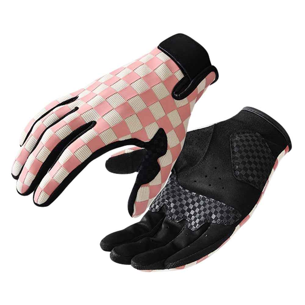 GOLOVEJOY XG89 Checkerboard Pattern Motorcycle Riding Gloves Breathable Anti Slip Touchscreen Mittens - Pink/M