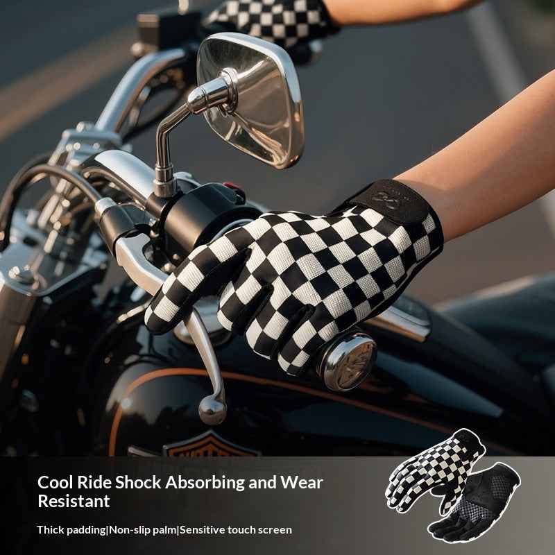 GOLOVEJOY XG89 Checkerboard Pattern Motorcycle Riding Gloves Breathable Anti Slip Touchscreen Mittens - Pink/XL