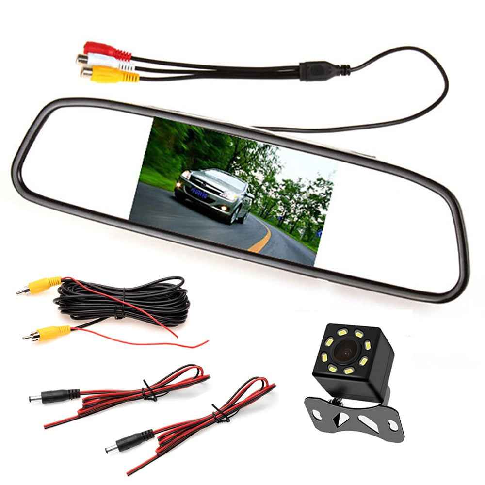 RG-204 4.3'' Car Rearview Mirror Display Screen Safety Parking Rear View Mirror with 8-LED Camera
