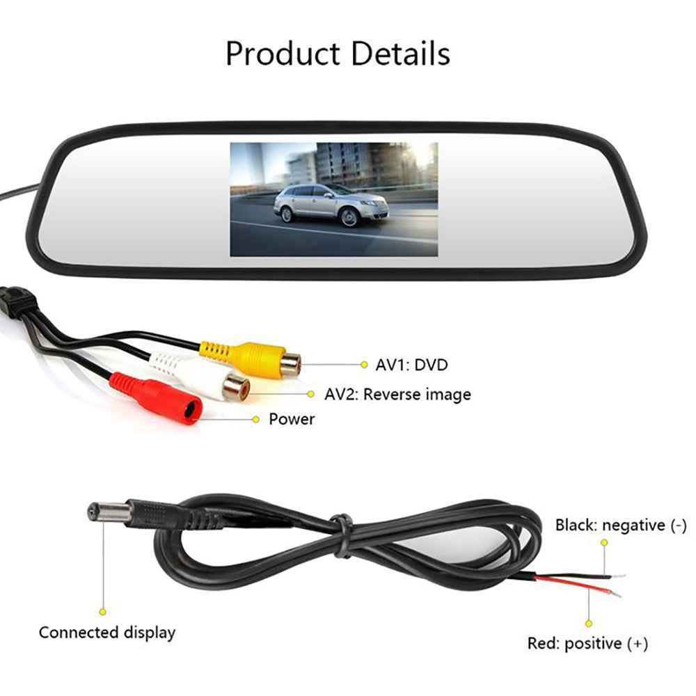 RG-204 4.3'' Car Rearview Mirror Display Screen Safety Parking Rear View Mirror with 8-LED Camera
