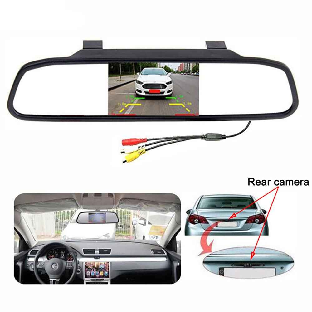 RG-204 4.3'' Car Rearview Mirror Display Screen Safety Parking Rear View Mirror with 8-LED Camera