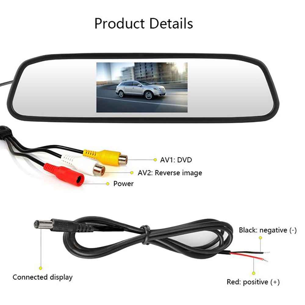 RG-202 Car Rear View Mirror Display 4.3'' Truck Rearview Mirror Screen with Waterproof Round Camera