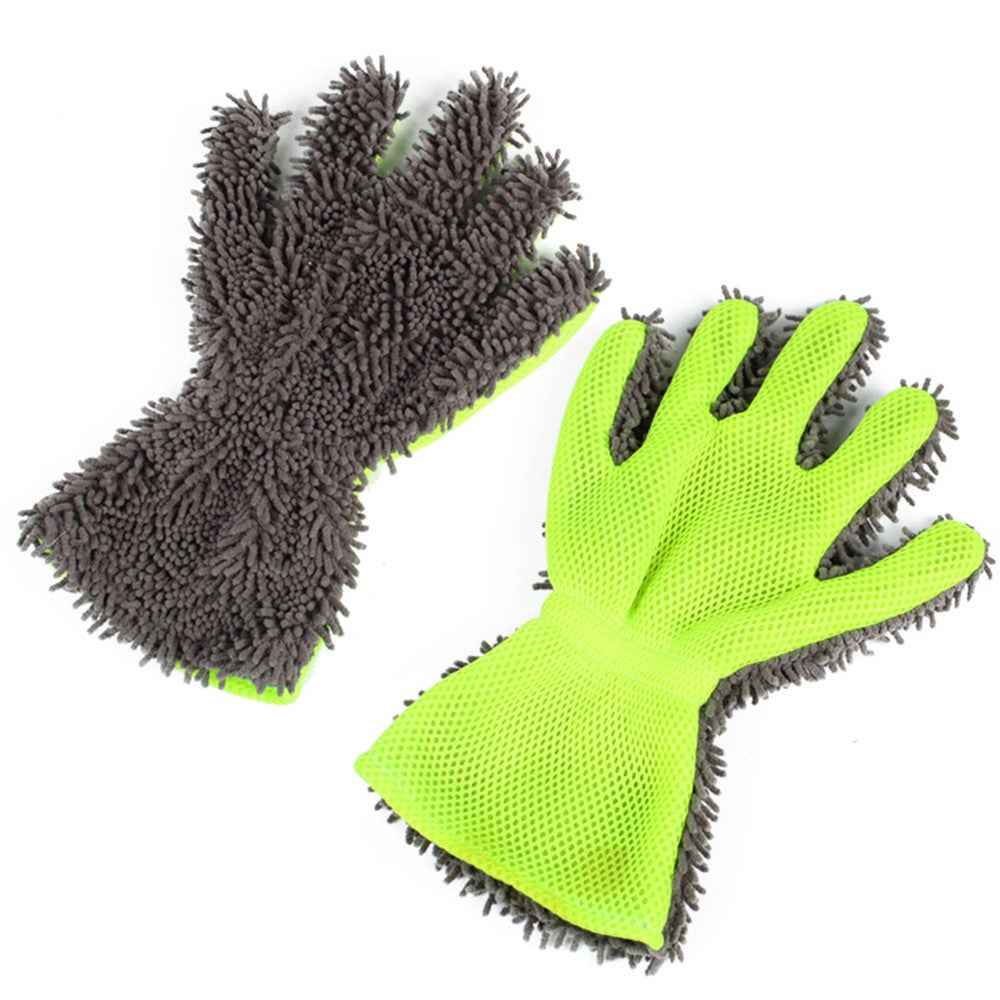 BY-835 Chenille Car Washing Glove Strong Water Absorption Double-sided Car Cleaning Glove - Grey