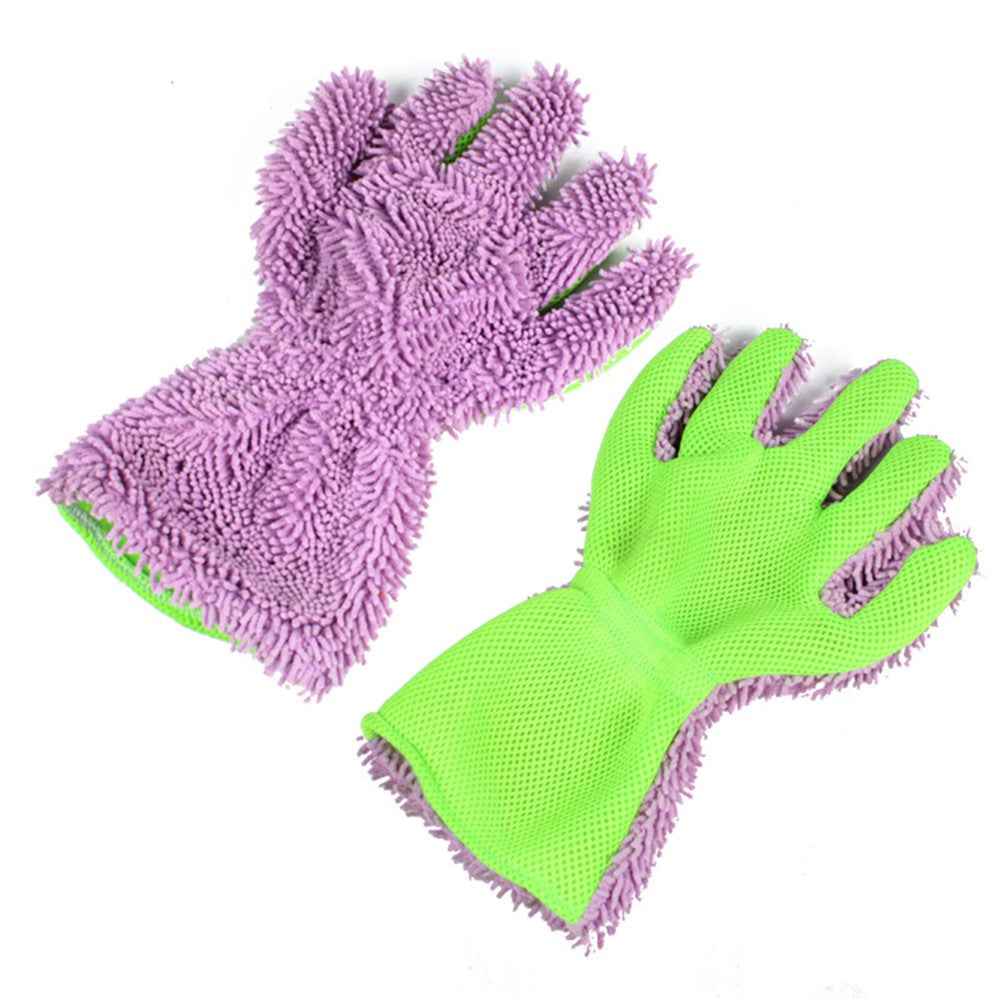 BY-835 Chenille Car Washing Glove Strong Water Absorption Double-sided Car Cleaning Glove - Purple