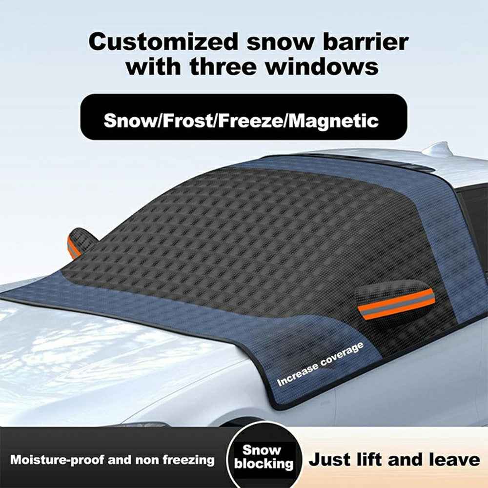 Car Front Windshield Snow Cover Sun-Proof Anti-Frost Winter Windshield Protector with 12 Magnets - Black