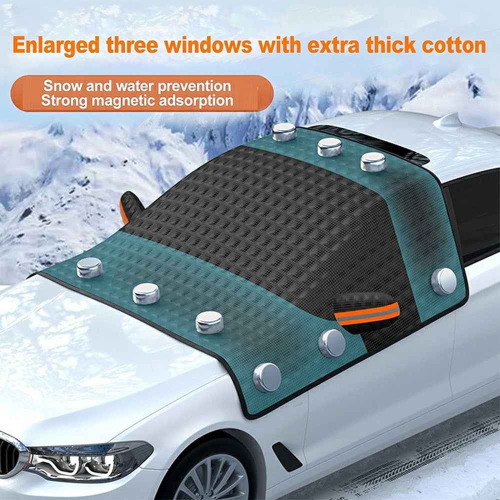 Car Front Windshield Snow Cover Sun-Proof Anti-Frost Winter Windshield Protector with 12 Magnets - Black