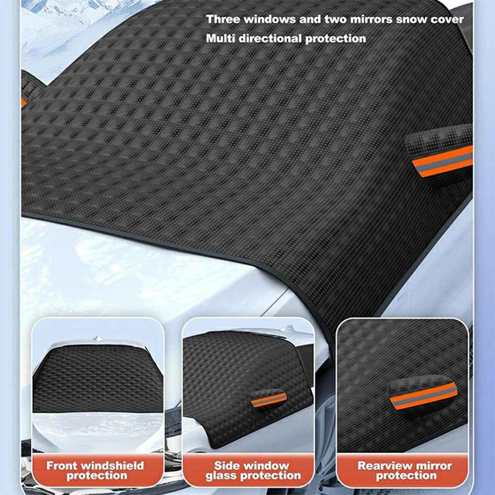 Car Front Windshield Snow Cover Sun-Proof Anti-Frost Winter Windshield Protector with 12 Magnets - Black