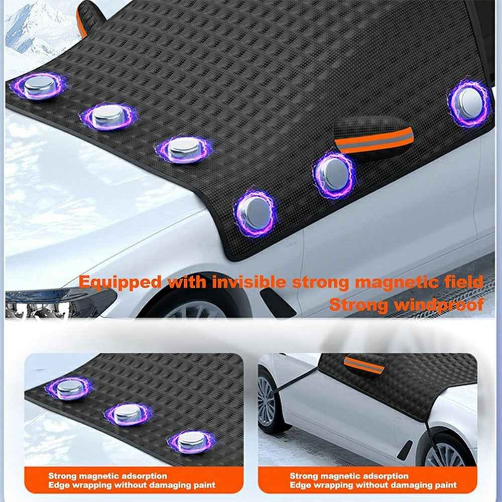 Car Front Windshield Snow Cover Sun-Proof Anti-Frost Winter Windshield Protector with 12 Magnets - Black