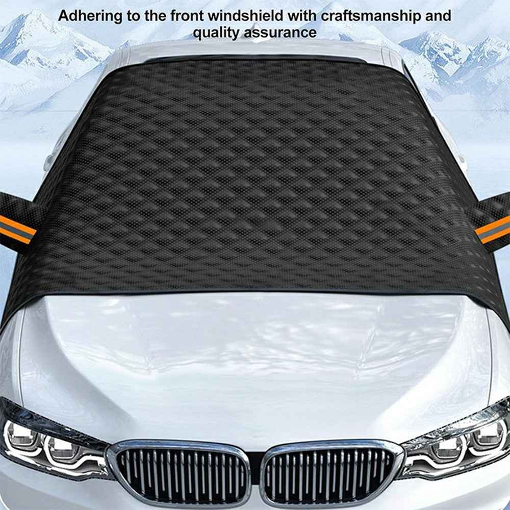Car Front Windshield Snow Cover Sun-Proof Anti-Frost Winter Windshield Protector with 12 Magnets - Black
