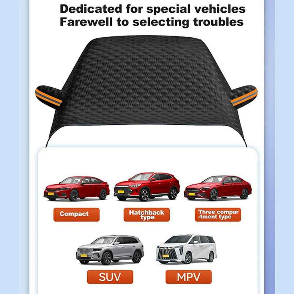 Car Front Windshield Snow Cover Sun-Proof Anti-Frost Winter Windshield Protector with 12 Magnets - Black